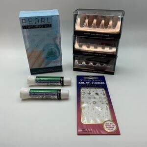 Press On Nail Art Bundle 90 Nails Celestial Stickers Pearl Kit Nail Glue